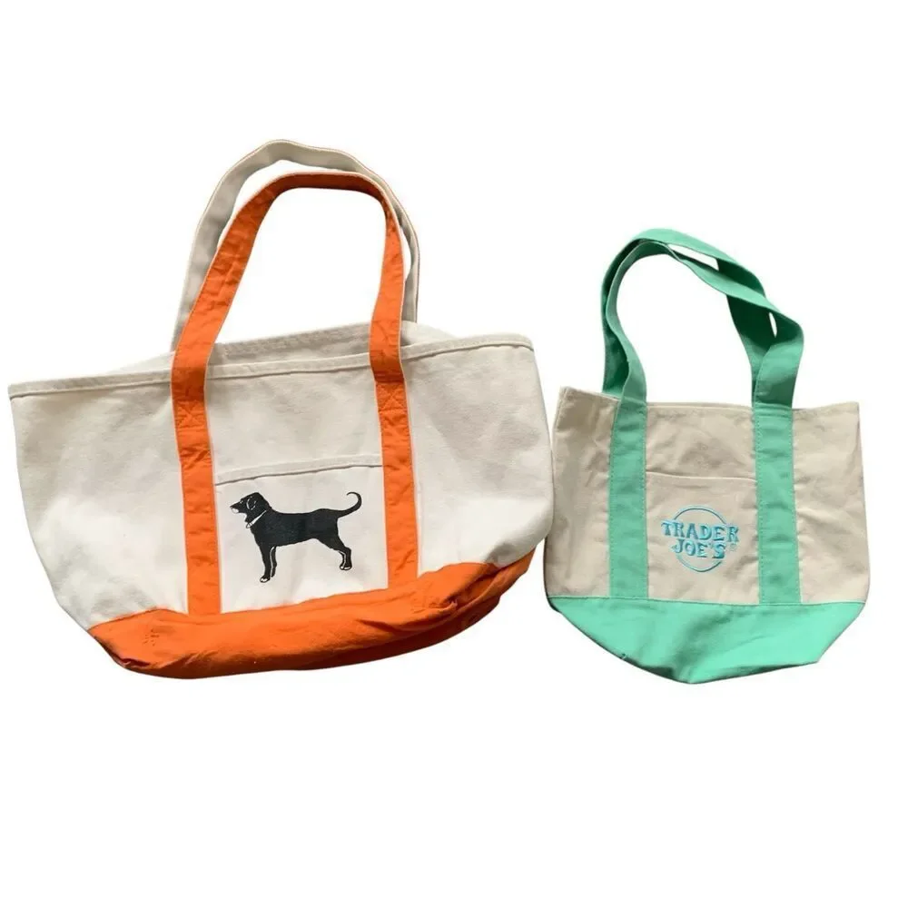 TRADER JOE’S MINI mint green & TGE Black Dog Marthas Vineyard CANVAS Tote Bag Lo